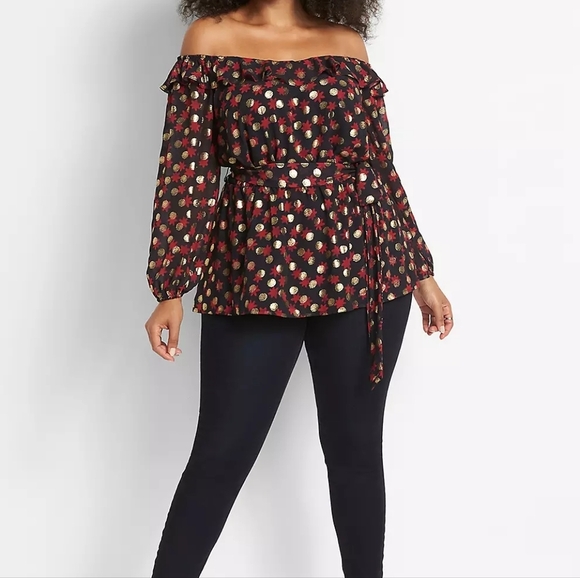 Size 14/16 Lane Bryant, Blouse Womens Blouse Sheer Floral Polka Dot Spring - Picture 1 of 15
